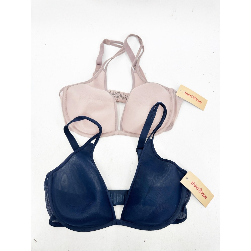 ThirdLove Bra Lot 34C Blue Taupe Mesh Plunge Spacer Cup Underwire Everyday NWT